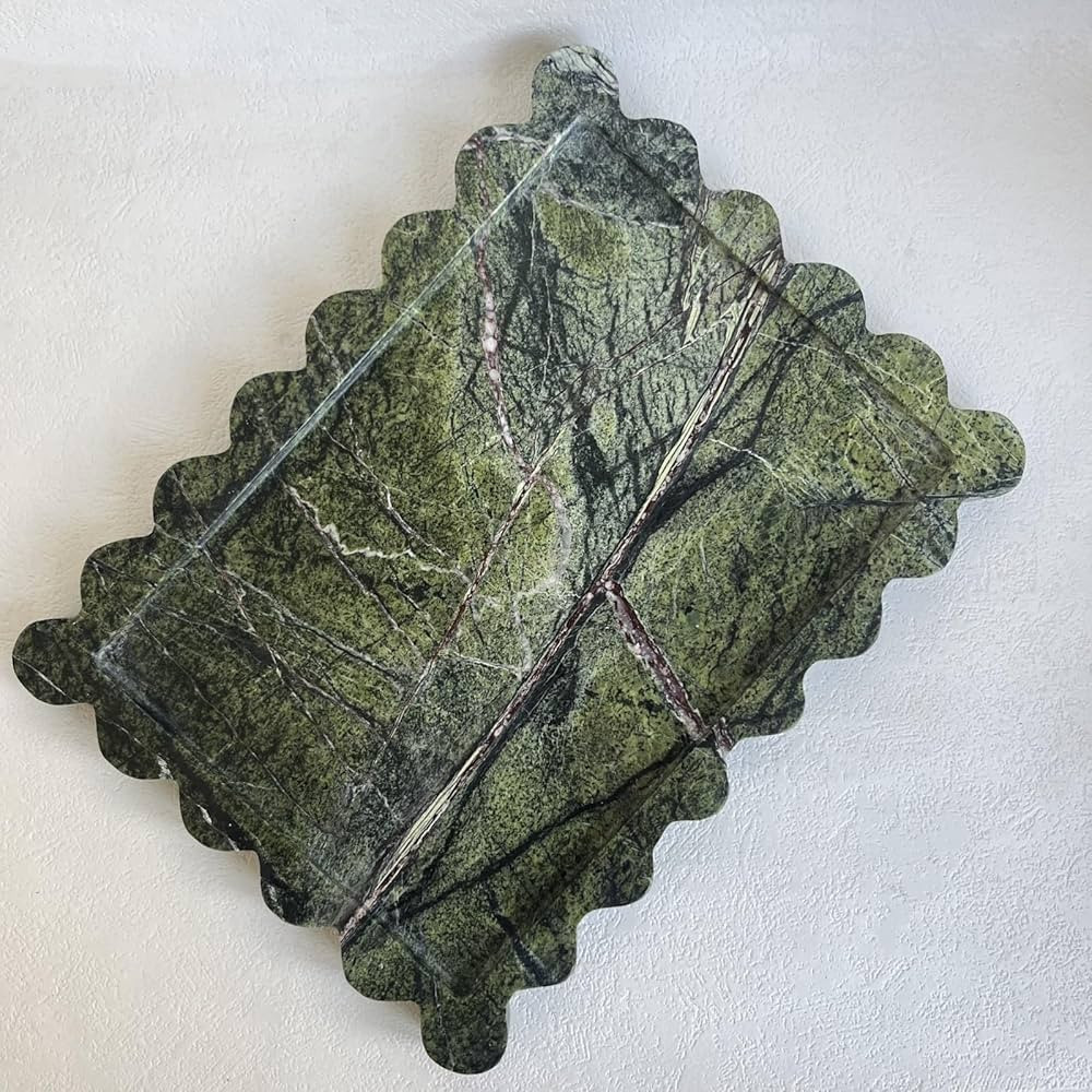 Natural Scalloped Marble Decorative Tray 10.7"x7.87", Rectangle Tray for Bathroom Kitchen Counter... | Amazon (US)