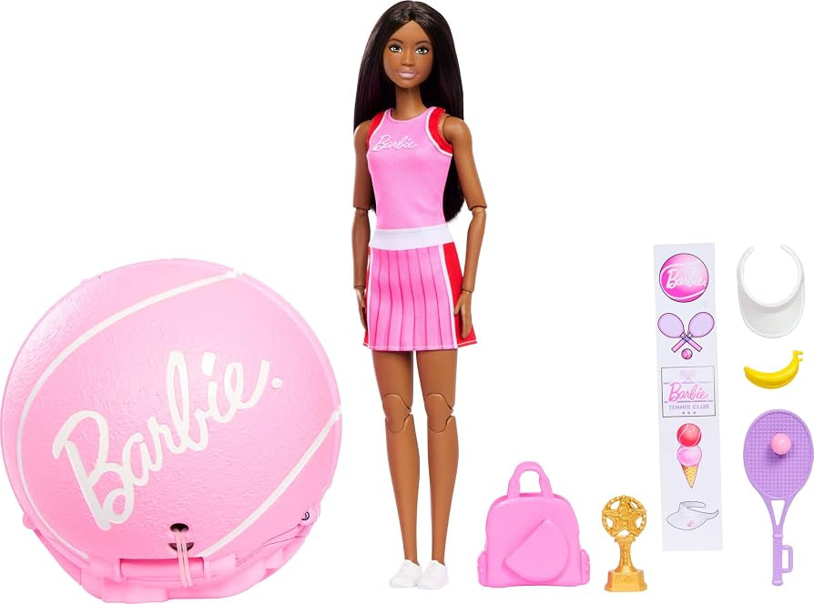 Barbie Team Roll and Reveal Tennis Player Doll and Accessories with Brunette Fashion Doll & 8 Sur... | Amazon (US)