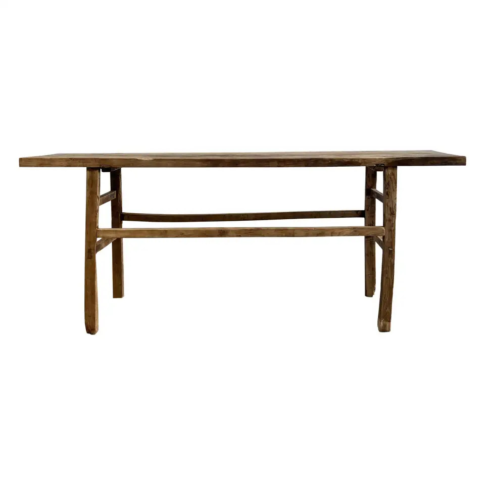 Long Vintage Antique Elm Wood Console Table | 1stDibs