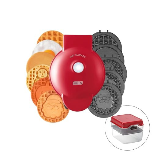 DASH Multimaker with 7 Removable Plates: Waffle Iron & Griddle + 3 Themed Plates - Santa Pumpkin Snowman - Mini Waffle for Halloween and Christmas Holidays - for Kids and Families (Red) | Amazon (US)