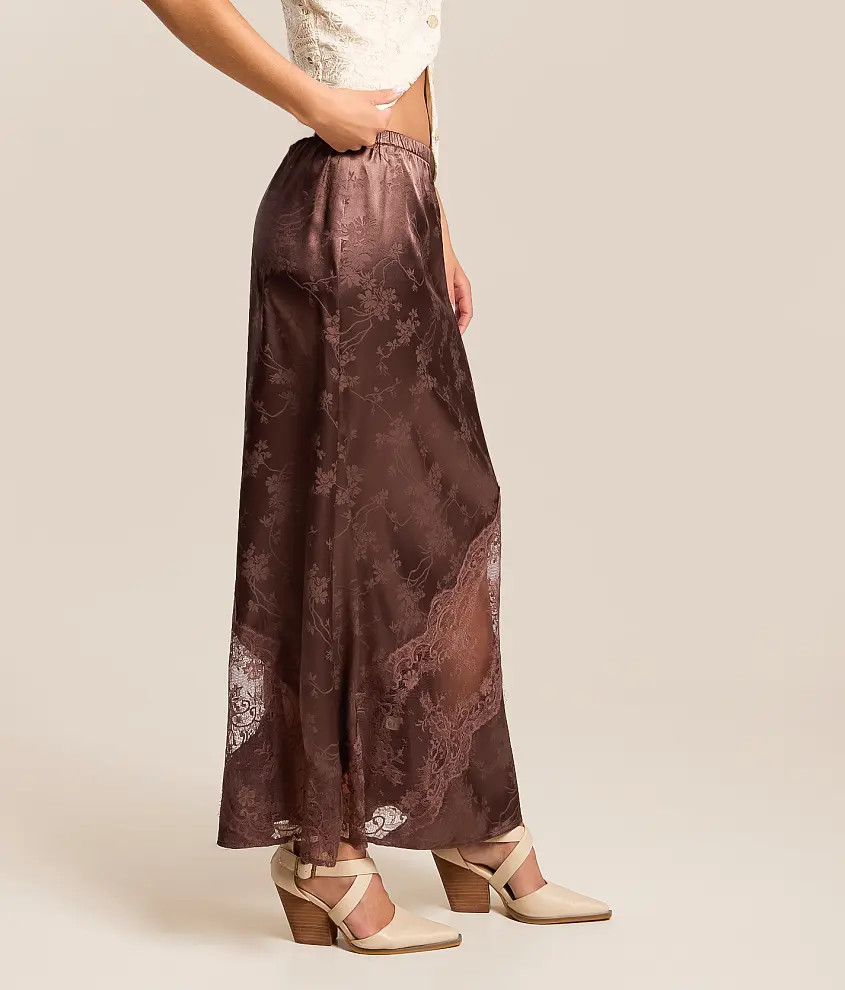 Satin Lace Maxi Skirt | Buckle