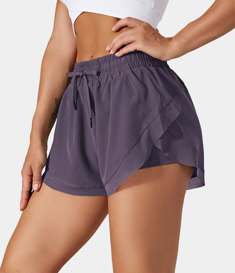 Drawstring Contrast Flowy Mesh 2-in-1 Shorts | HALARA