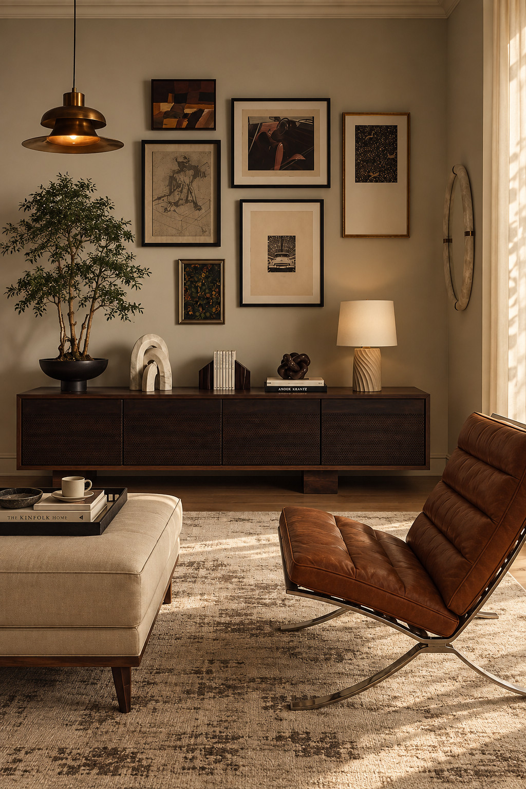 This rich wood-paneled room is such a mood for fall. The mix of cream boucle, dark marble, warm brass, sculptural artwork, and vintage-inspired rug makes the whole space feel cozy, collected, and seriously luxurious.
#WoodPaneling #FallLivingRoomIdeas #CB2Home #LuxuryInteriorDesign #WarmInteriors #MoodyHome #ModernClassic #FallDecor #LivingRoomInspiration #DesignerLook 

 #LTKSeasonal #LTKHome #LTKSaleAlert
