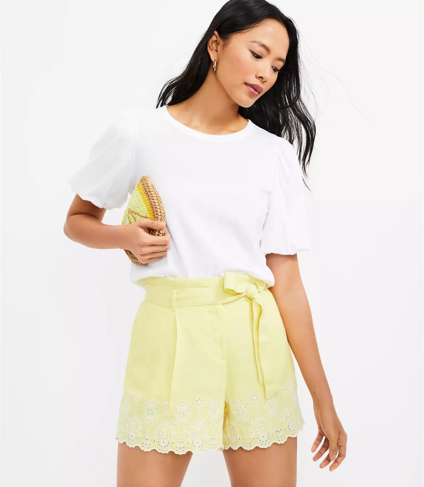 Paperbag Shorts in Eyelet | LOFT