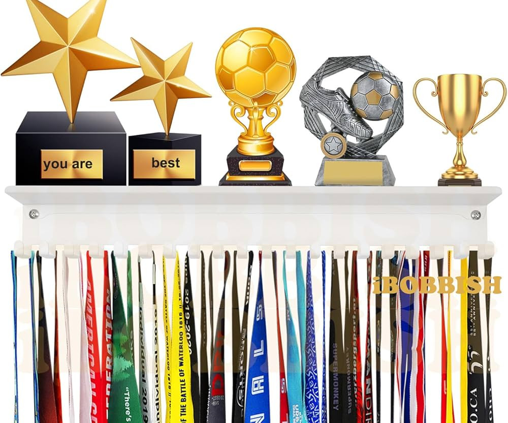 Non-Slip Medal Hanger Display with 20 Hooks Trophy Shelf,Medal Hanger Display for Wall with 16inc... | Amazon (US)