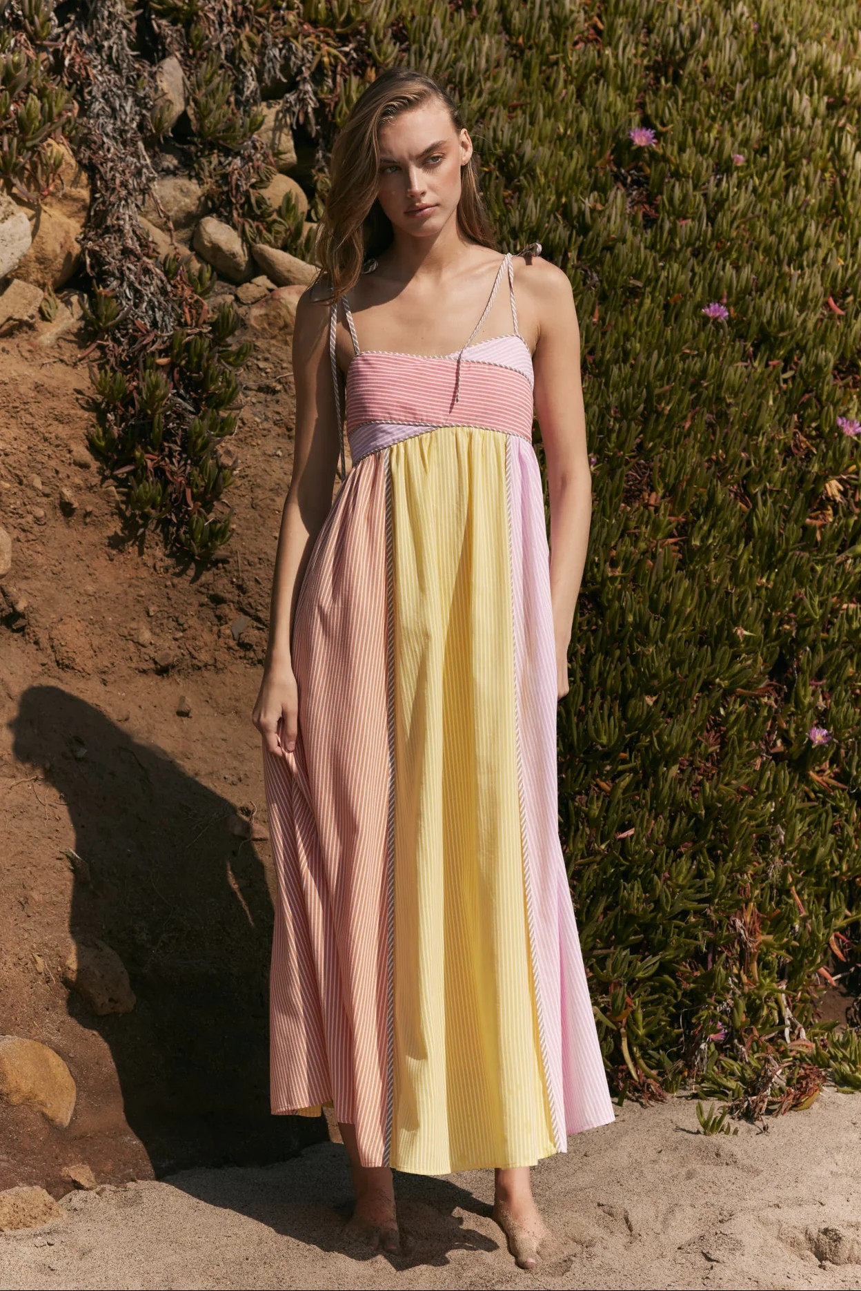 Colorblock Stripe Tie-Strap Maxi Dress | English Factory
