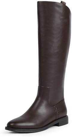 Modatope Knee High Boots Women Rounded Toe Flat Retro Bais Opening Low Chunky Heel Riding Boots | Amazon (US)