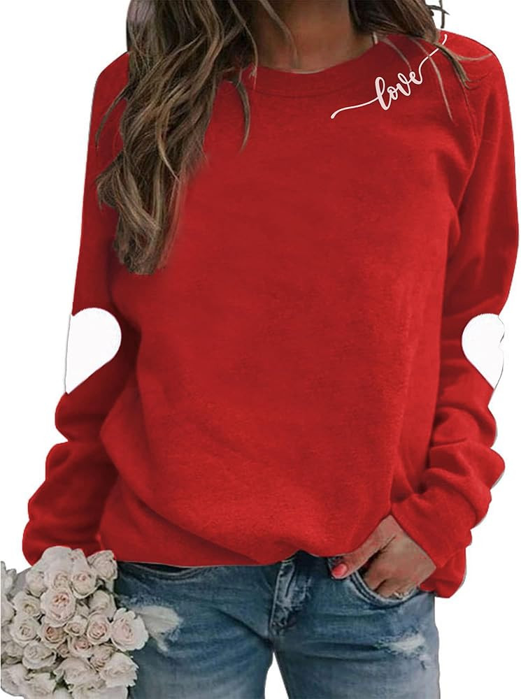 Valentine Sweatshirt for Womens Heart Love Valentines Long Sleeve Shirts Casual Round Neck Pullov... | Amazon (US)