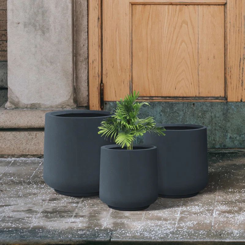 Kante Round Concrete Planters, Outdoor Indoor Pots Containers with Drainage Holes Set | Wayfair North America