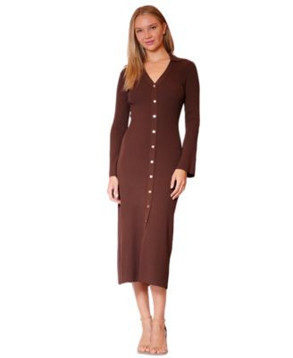 julia jordan Women's V-Neck Button-Front Sweater Dress - Chocolate | Macy's