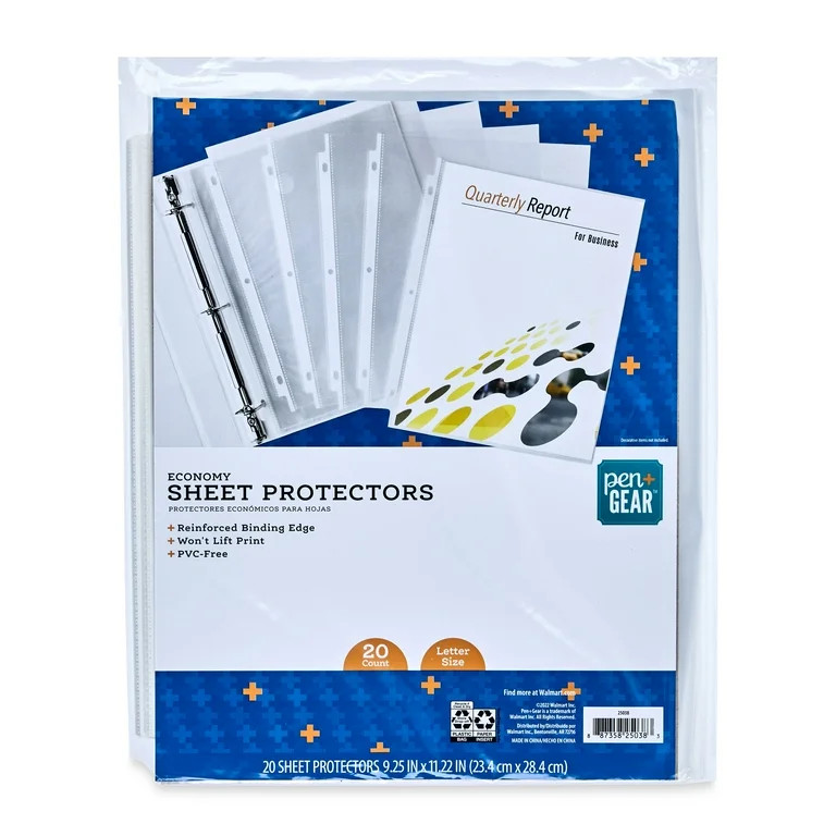 Pen+Gear Economy Sheet Protectors 20 Sheets, Clear,  8.5" x 11" (Model 25038) | Walmart (US)