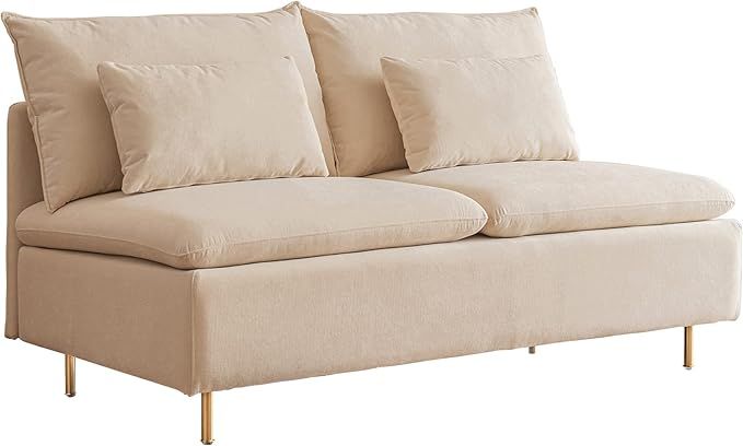 60 inch Armless Loveseat Sofa Couch, Modern Fabric Sofa with Cotton & Linen Fabric and Metal Legs... | Amazon (US)