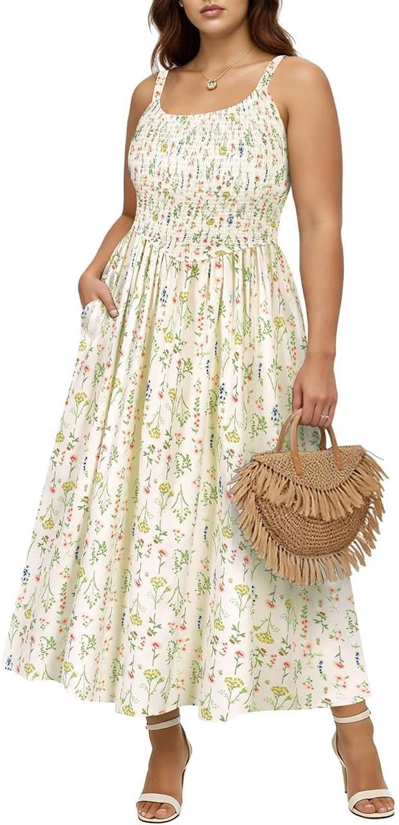 RITERA Plus Size Dresses for Women Square Neck Spaghetti Strap Summer Maxi Dress Sleeveless Smock... | Amazon (US)