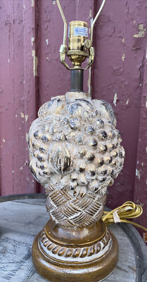 Vintage BOMBAY gold/tan ceramic Fruit Basket Table Lamp MCM Hollywood Regency | eBay US