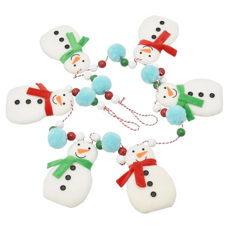 Holiday Time Brand Pom Pom and Fabric Snowman Garland, 6' | Walmart (US)