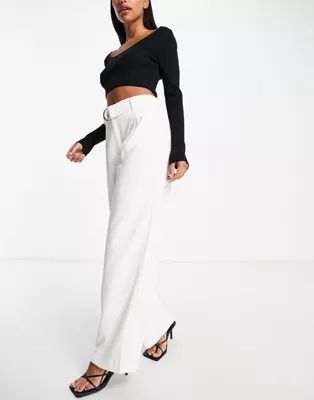Forever New tailored belted wide leg trousers in ecru | ASOS (Global)