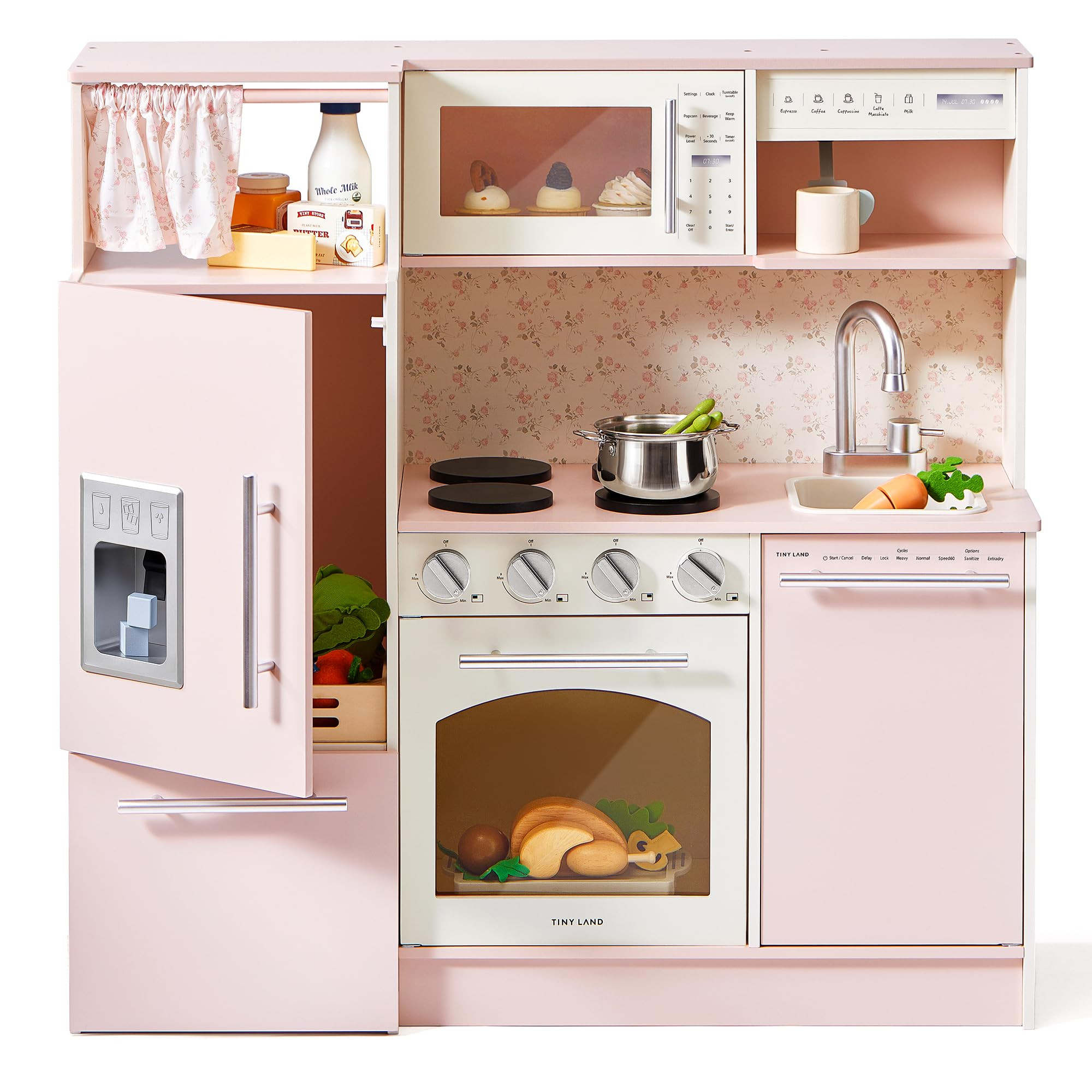 Tiny Land Play Kitchen for Kids, Upgraded Wooden Kitchen Toy with Complete Play Areas, Pretend Co... | Amazon (US)