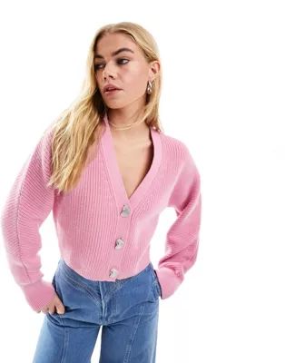 & Other Stories cotton and wool blend cardigan with v neck in pink | ASOS (Global)