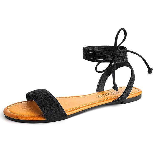 Rekayla Open Toe Tie Up Ankle Wrap Flat Sandals for Women | Amazon (US)