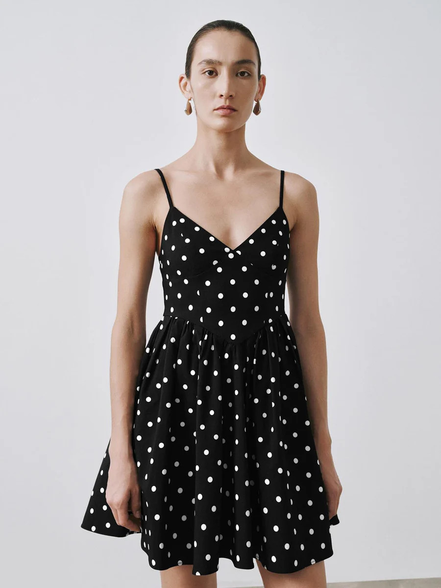 Strappy Polka Dotted A-Line Midi Dresses | Urban Revivo