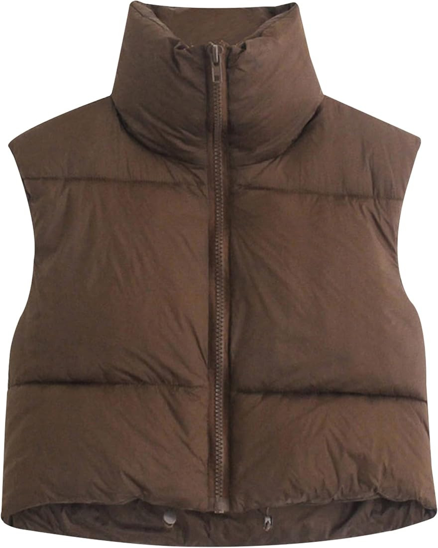 Hixiaohe Women's Winter Crop Vest Puffer Lightweight Stand Collar Padded Vest Zip Up Sleeveless J... | Amazon (US)