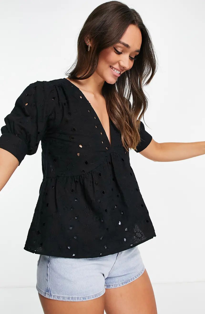 Broderie Babydoll Woven Cotton Top | Nordstrom