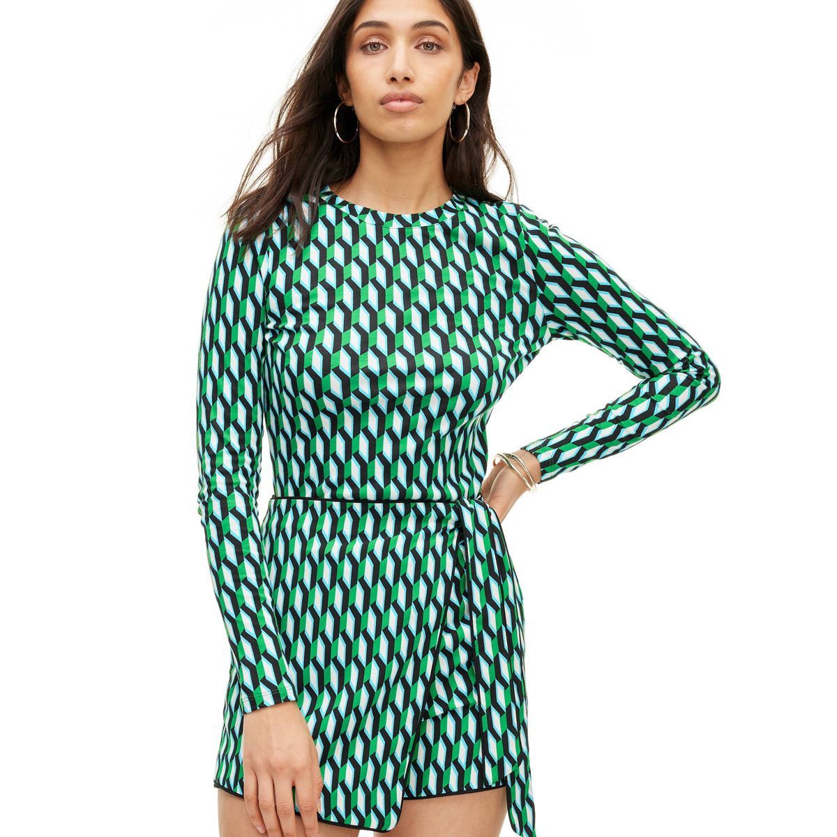 Women's Crewneck Arrow Geo Green Long Sleeve Top - DVF for Target | Target