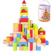 Pidoko Kids Wooden Building Blocks Set - 100 Pcs - Includes Carrying Container - Hardwood Plain &... | Walmart (US)