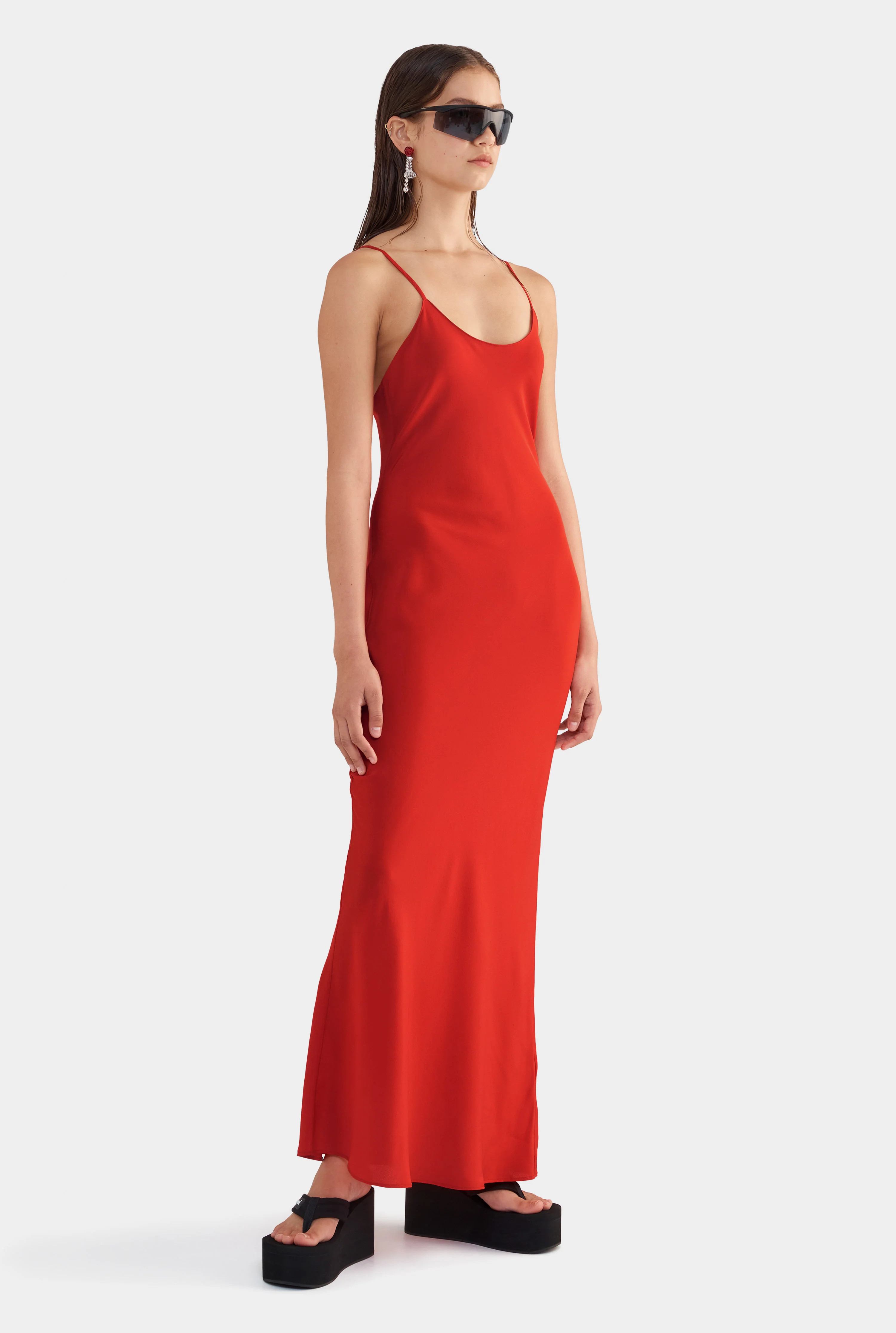 Womens Silk Slip Dress in Red | Venroy | Venroy AU