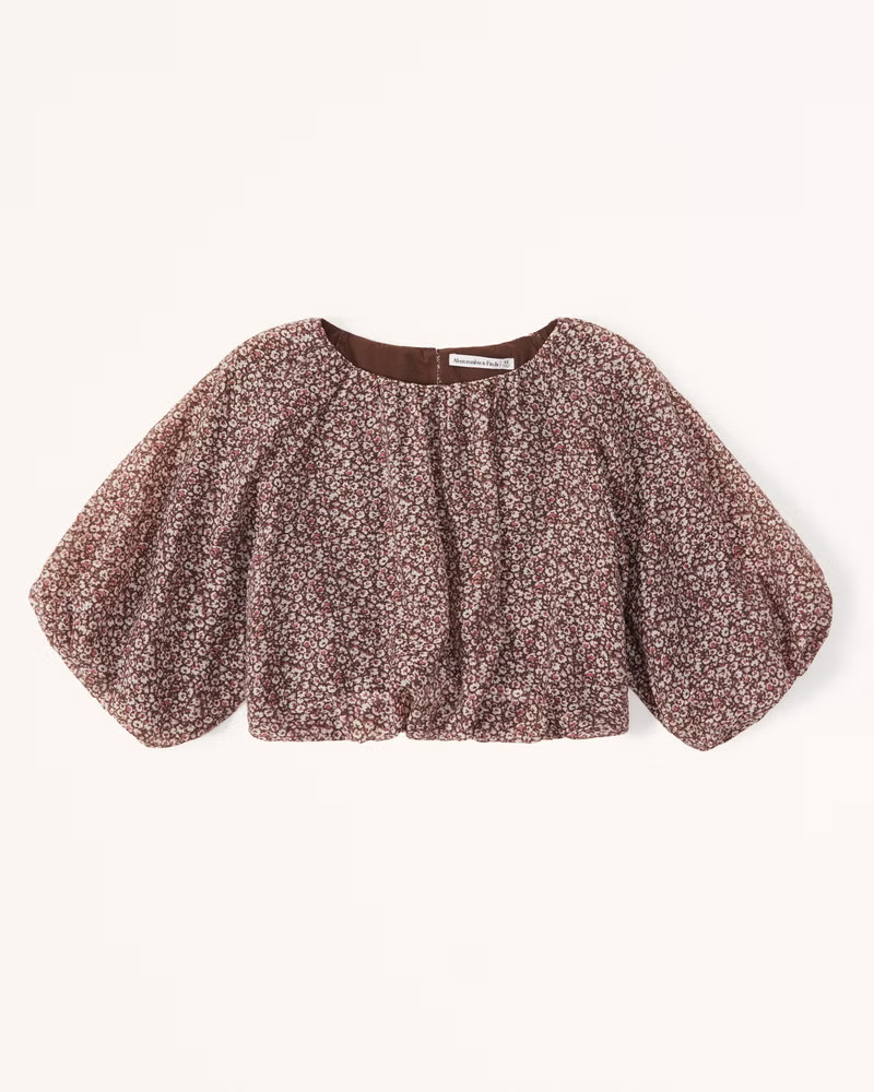 Sheer Puff Sleeve Bubble Top | Abercrombie & Fitch (US)