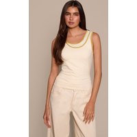 Cream Contrast Soft Stretch Vest Top | PrettyLittleThing UK