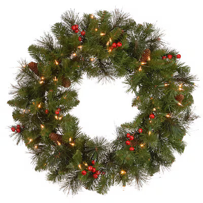 National Tree Company 24-in Pre-lit Outdoor Green Spruce Artificial Christmas WreathItem #1273822... | Lowe's