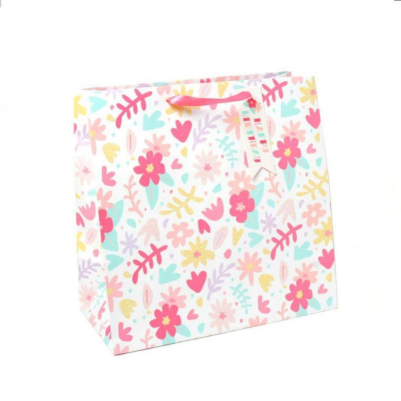 Square Floral Gift Bag with Glitter - Spritz™ | Target