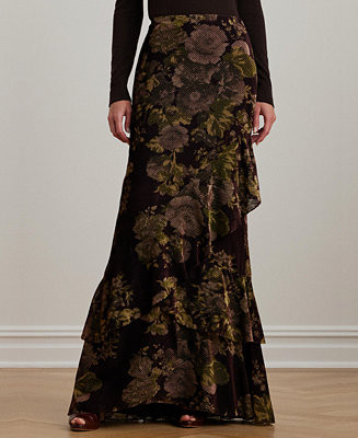 Women's Floral Burnout Velvet Tiered Maxiskirt | Macy's