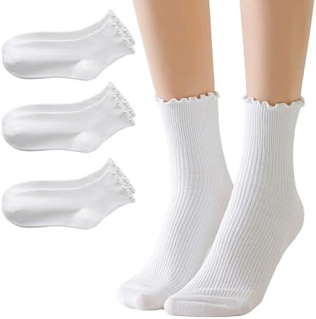 DONBIQI Ruffle Turn-Cuff Socks Women, Casual Cute Girl Ruffle Crew Socks Breathable Cool Frilly S... | Amazon (US)