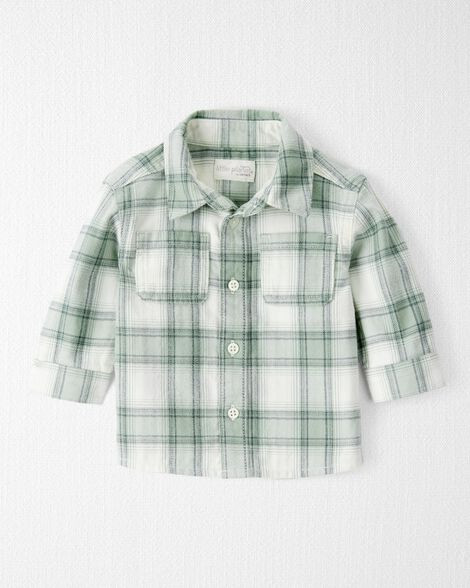Baby Organic Cotton Herringbone Button-Front Shirt in Plaid | Carter's Inc