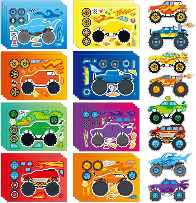 32 Sheets Monster Trucks Stickers for Kids, Ideal for Monster Truck Party Favors, Birthday Decora... | Amazon (US)