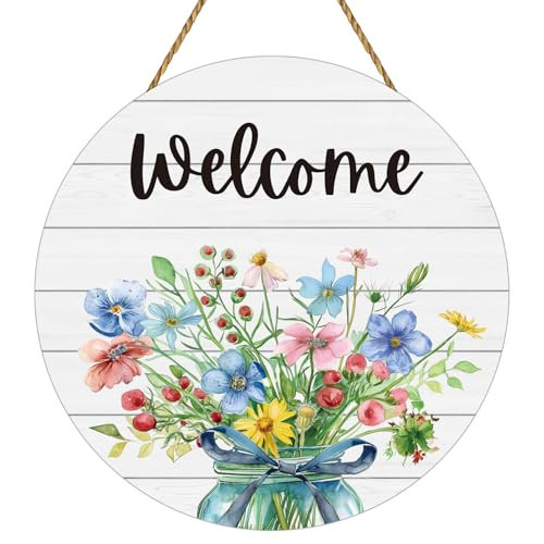 Spring Decorations for Home Spring Door Decor Mason Jar Flowers Wall Decor Wooden Wreaths for Front Door Hanger Welcome Sign for Porch Wall Indoor Home Decor (Flower) | Amazon (US)
