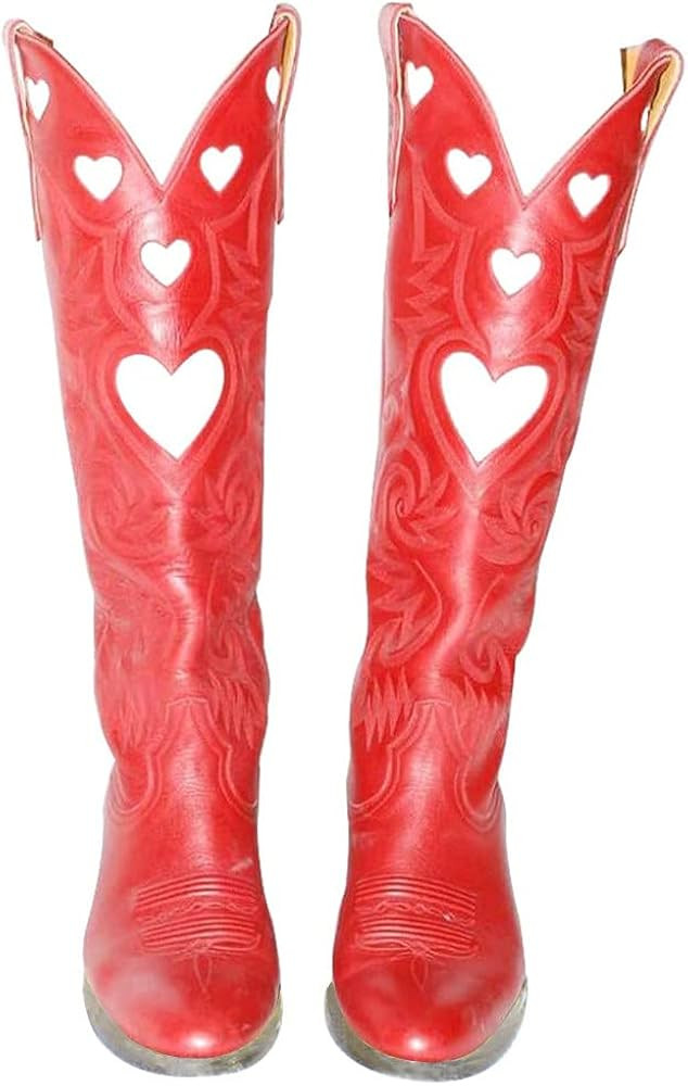 Womens Mid Calf Boots Chunky Heel Cute Heart Cowgirl Cowboy Colorful Western Cosplay Party Boots | Amazon (US)