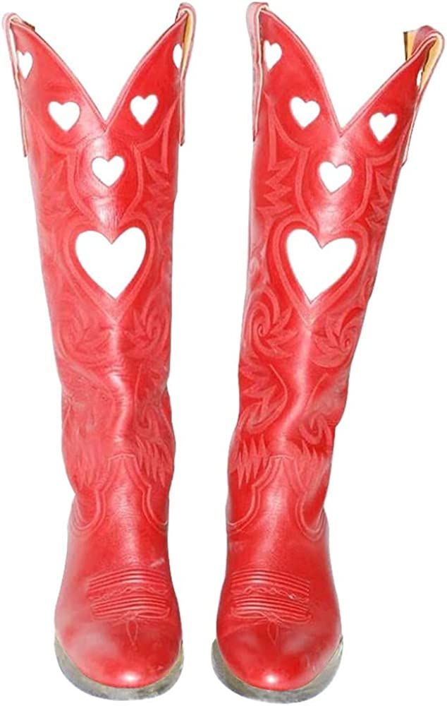 AOSPHIRAYLIAN Womens Mid Calf Boots Chunky Heel Cute Heart Cowgirl Cowboy Colorful Western Party Pin | Amazon (US)