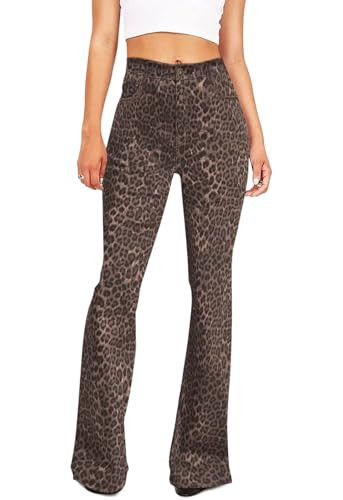 KDF Cheetah Print Jeans Women High Waisted Animal Print Jeans Leopard Pants for Women,Size16,BrownCheetah | Amazon (US)