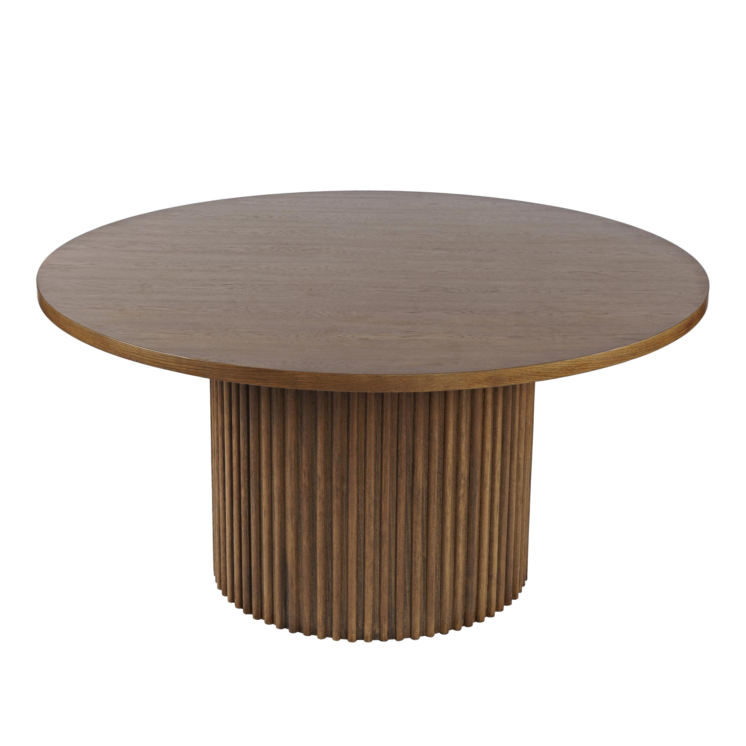 Jofran Auden Round Mid-Century Modern Dining Table with Fluted Pedestal Base for Dining Room or Kitchen, 60" W X 30" H Dining Height, Chestnut | Amazon (US)