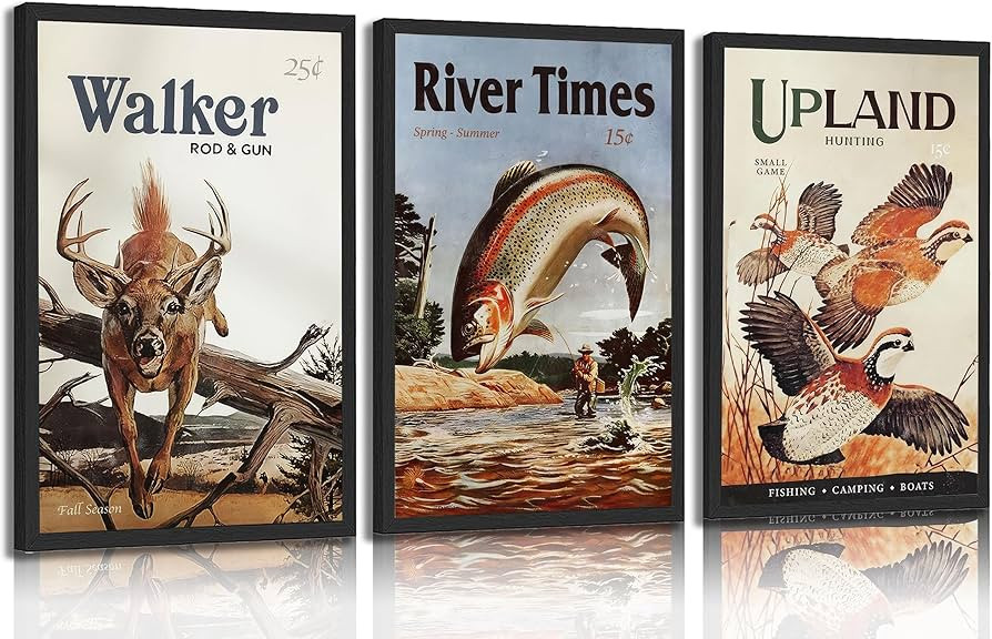 3pcs Retro Hunting Canvas Wall Art Outdoorsy Wild Animal Posters Prints Nature Wilderness Deer Wi... | Amazon (US)