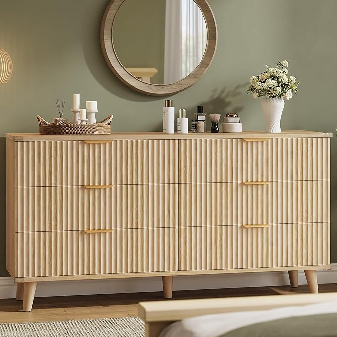 Lulive Dresser for Bedroom Wood Dressers Chest of Drawers, Fluted 53.2" Wide Modern Long Dresser ... | Amazon (US)