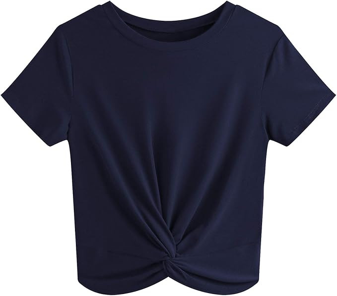 JINKESI Women's Summer Causal Short Sleeve Blouse Round Neck Crop Tops Twist Front Tee T-Shirt | Amazon (US)