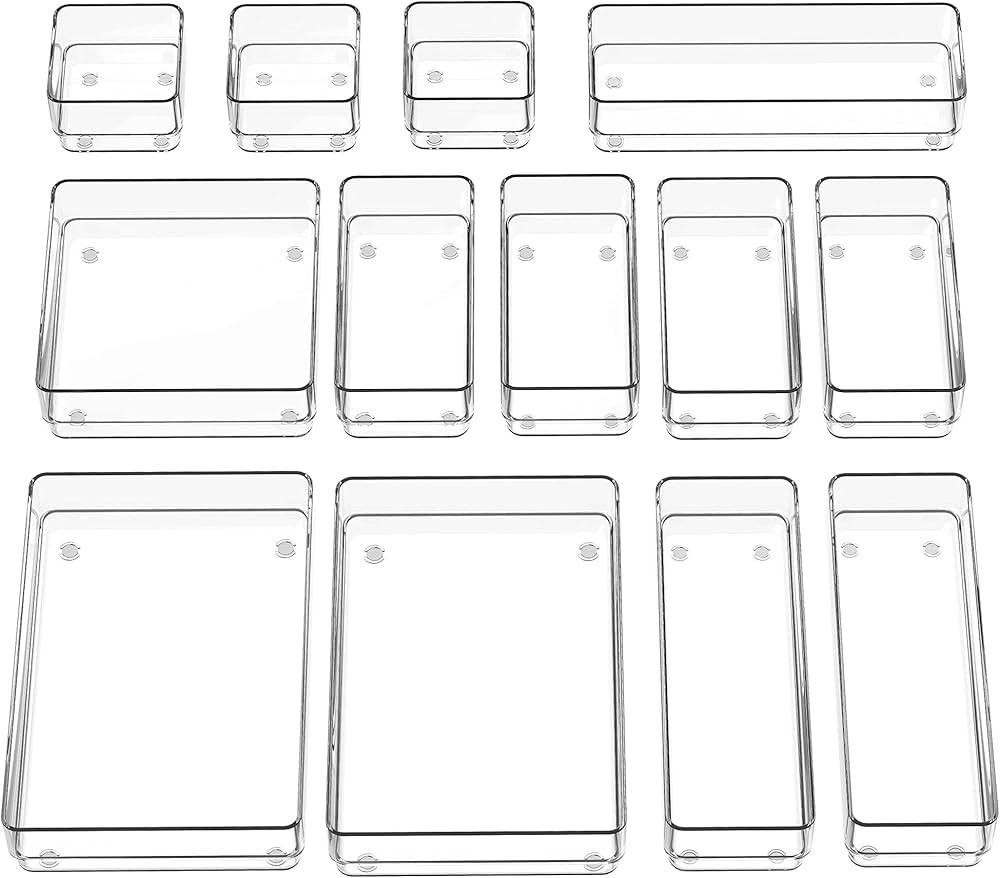SMARTAKE 13-Piece Drawer Organizer with Non-Slip Silicone Pads, 5-Size Desk Drawer Organizer Tray... | Amazon (US)
