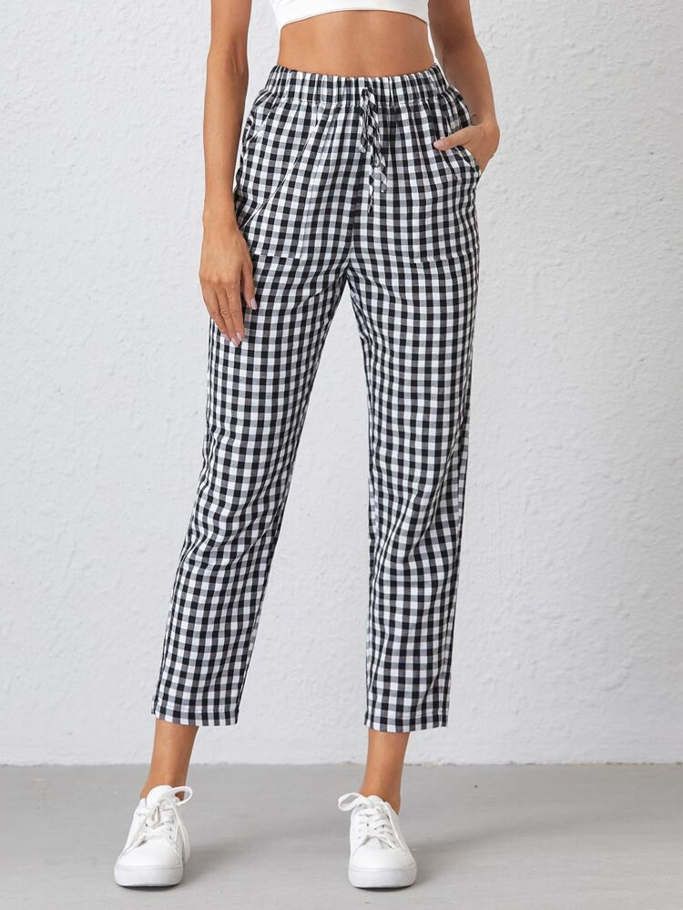 SHEIN Knot Waist Gingham Pants | SHEIN