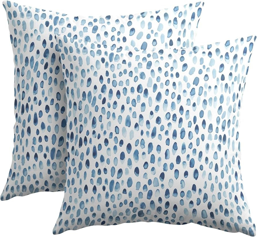 Kawani Blue and White Polka Dot Pillow Covers 20x20 Inch Set of 2 Blue Rain Drop Print Outdoor De... | Amazon (US)