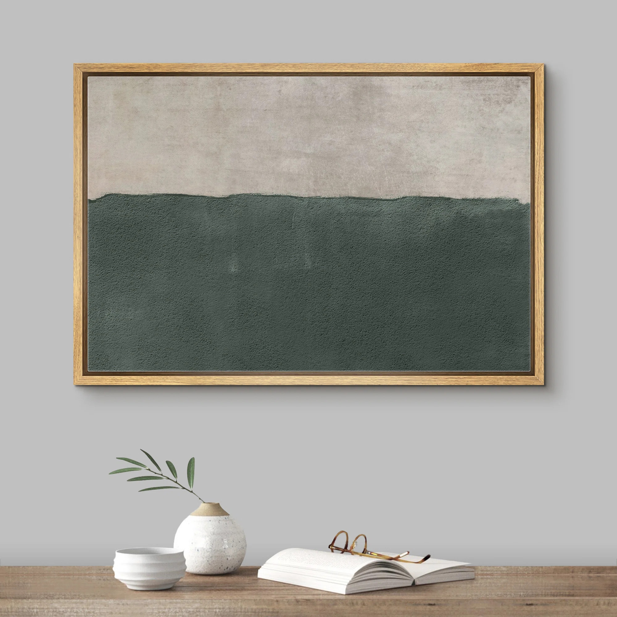 IDEA4WALL Minimal Landscape Pastel Green Modern Contemporary Art Chic Minimalist Room Decor Frame... | Wayfair North America
