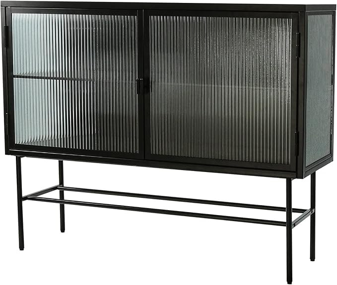 Fluted Glass Storage Cabinet Multi-Functional Sideboard Cabinet Dual Door Console Table with Remo... | Amazon (US)